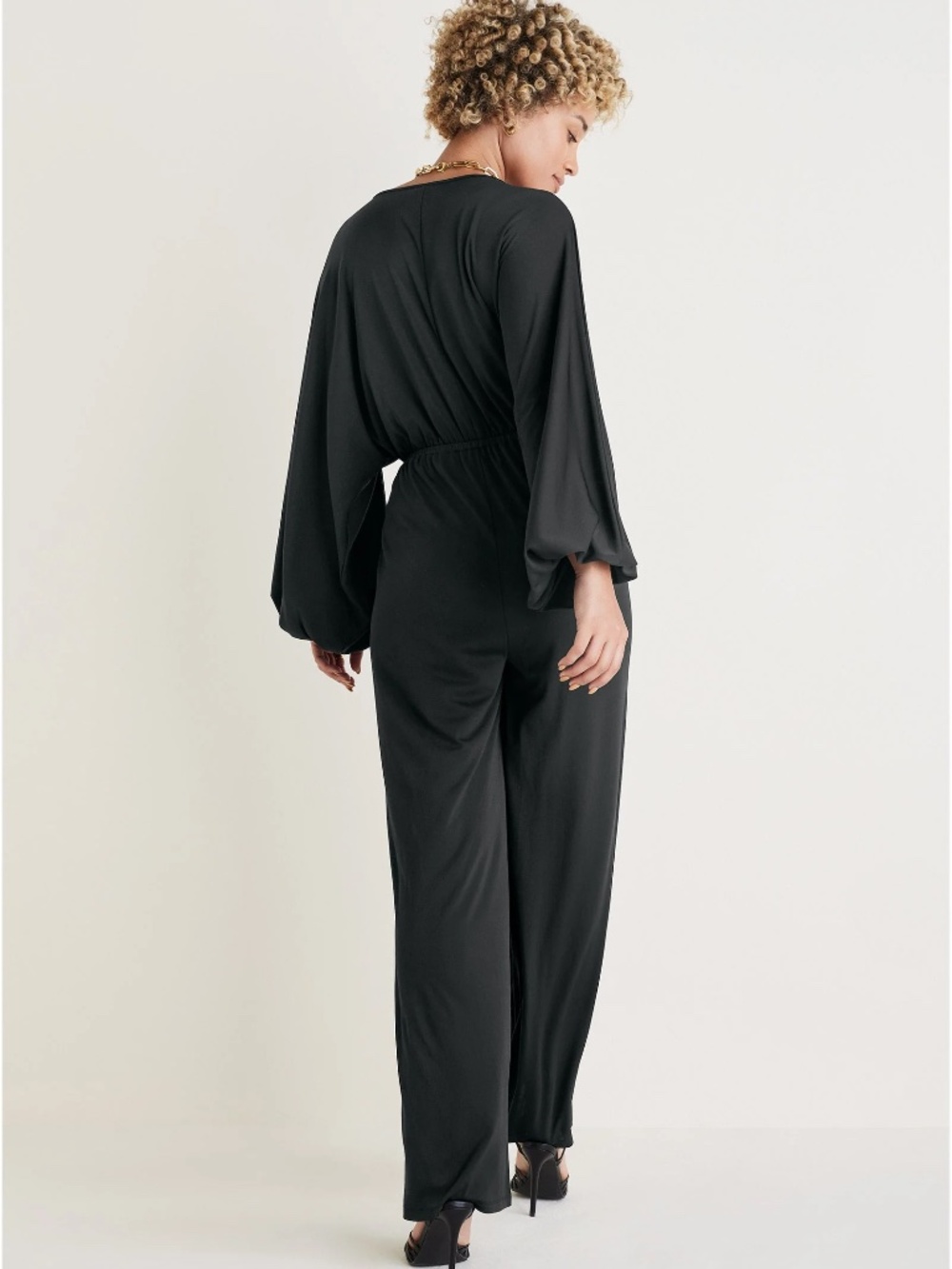 VENUS Volume Sleeve Detail Jumpsuit - Jet Black NEW - Picture 2 of 9